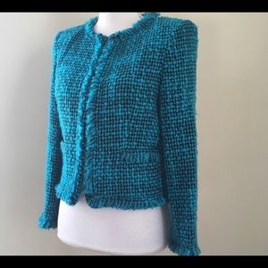 Alice and Olivia turquoise/black boucle blazer